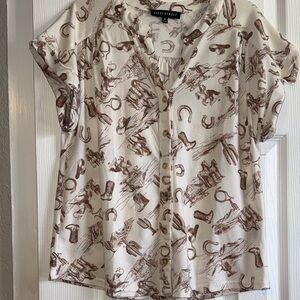 Cream Western Print Button-Front Top